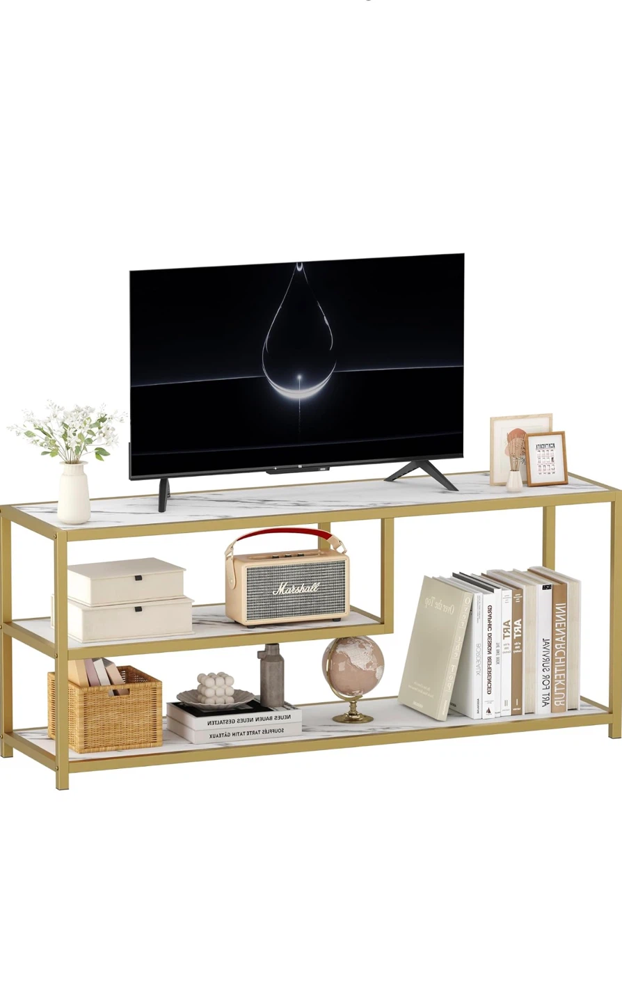 Modern Gold TV Stand with Marble Top