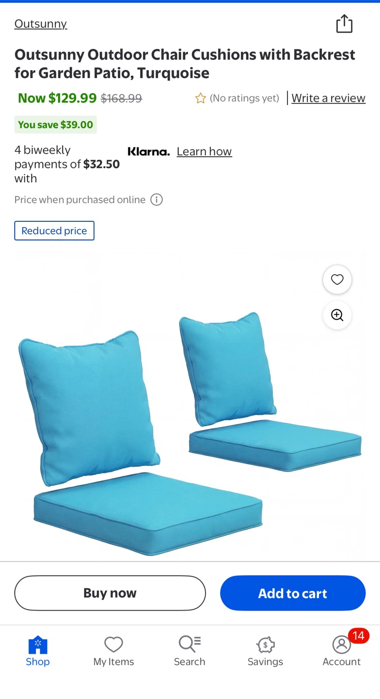 Outsunny Outdoor Chair Cushions with Backrest - Turquoise
