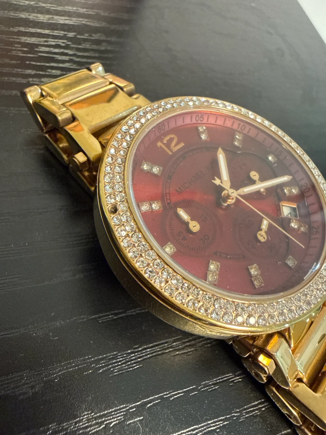 Michael Kors Goldtone Watch with Red Dial and Crystal Bezel - photo 2
