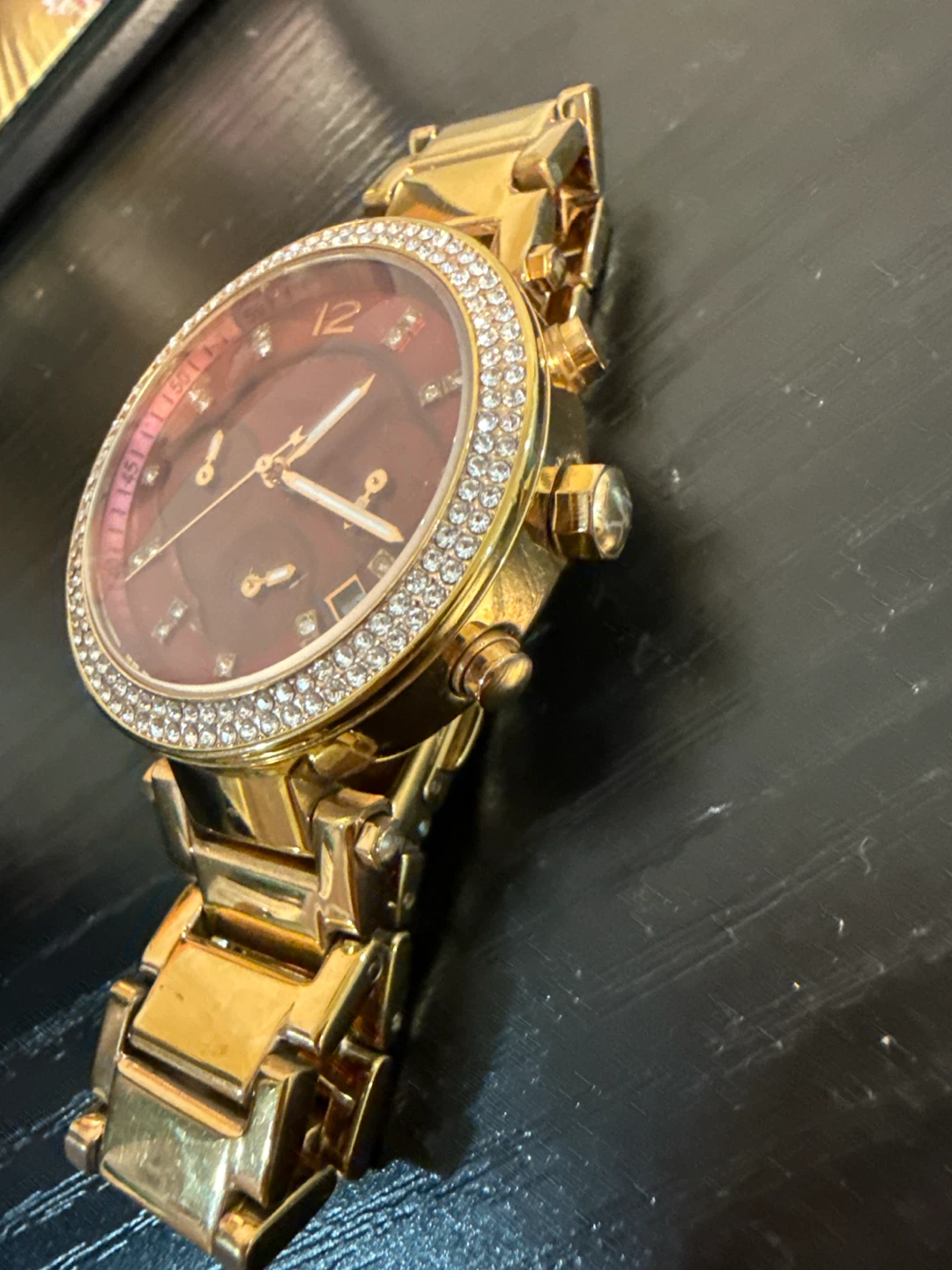 Michael Kors Goldtone Watch with Red Dial and Crystal Bezel - photo 3