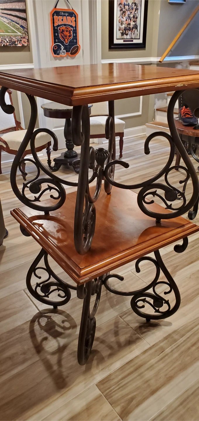 Wooden Top Side Table with Ornate Metal Base - photo 3