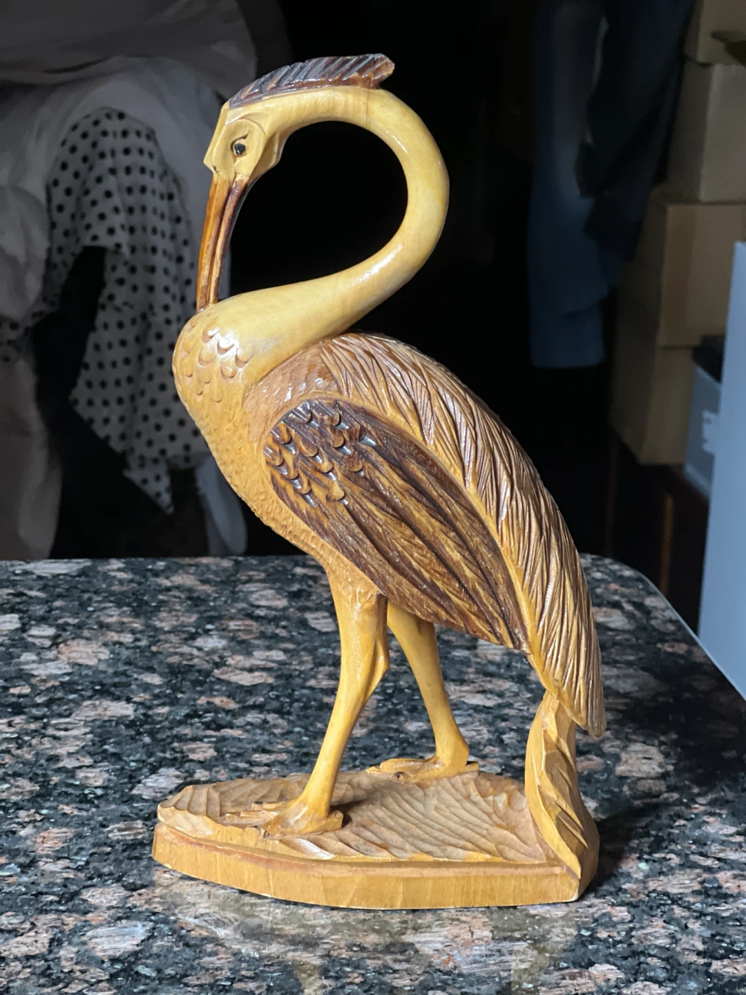 Vintage Wooden Crane Figurine