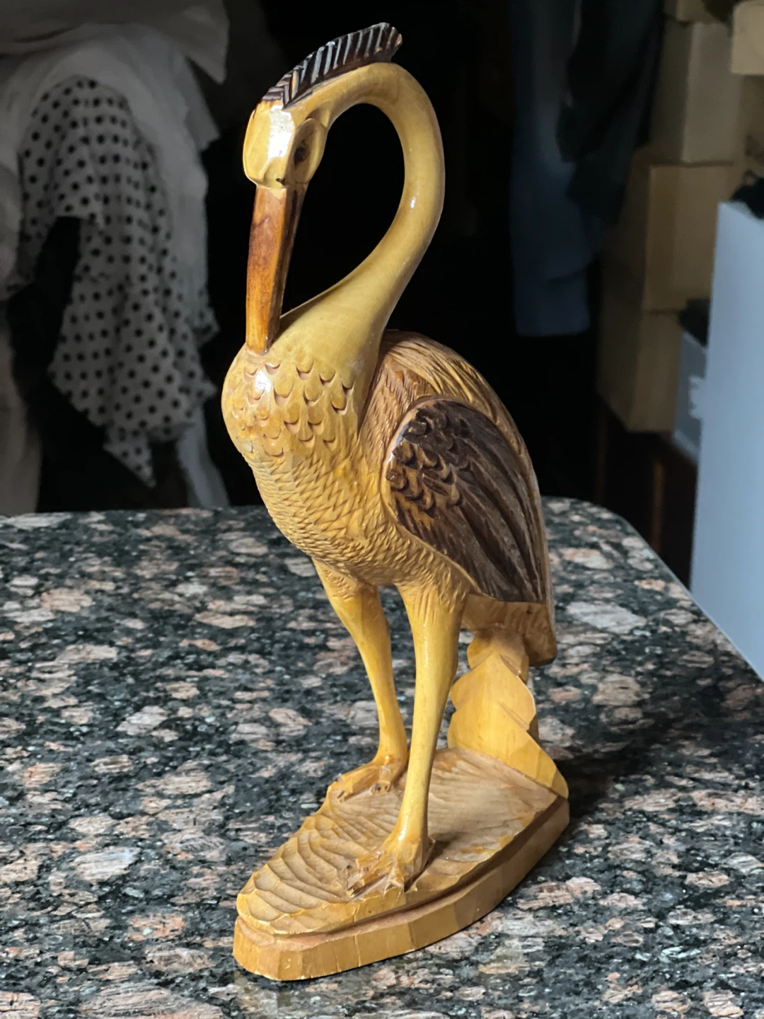 Vintage Wooden Crane Figurine - photo 3