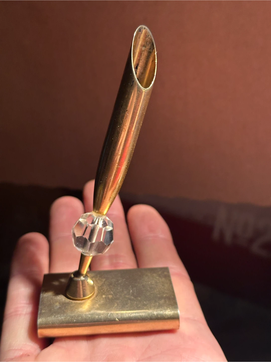 Brass and crystal pen holder