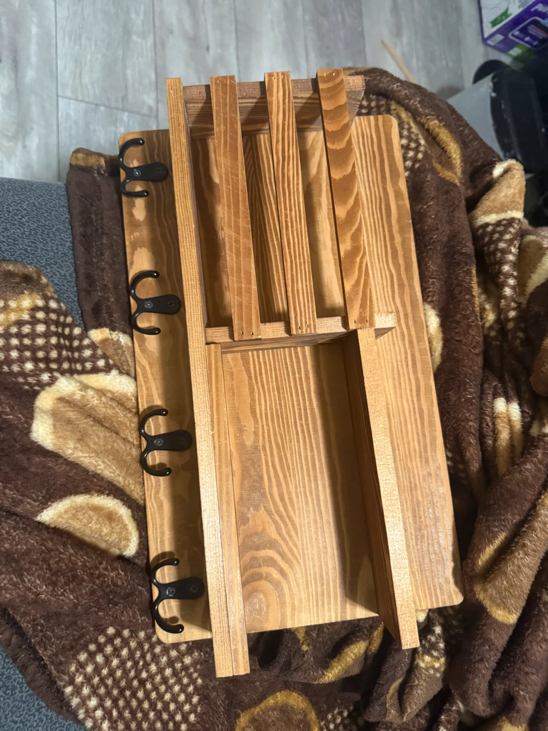Wooden Wall Organizer with Mail Sorter and Key Hooks