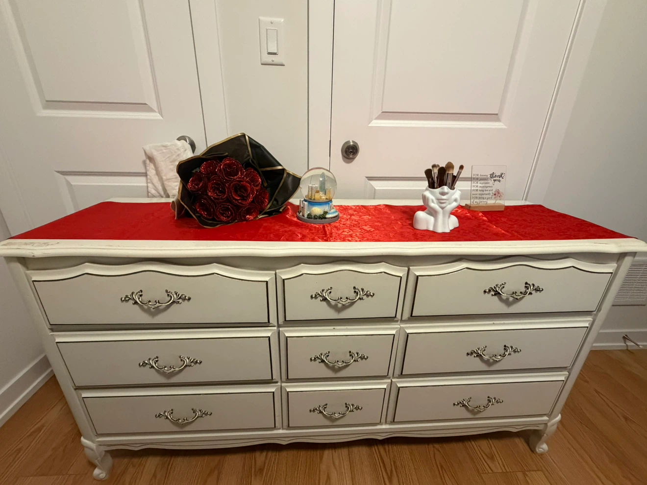 Antique White Dresser with 9 Drawers