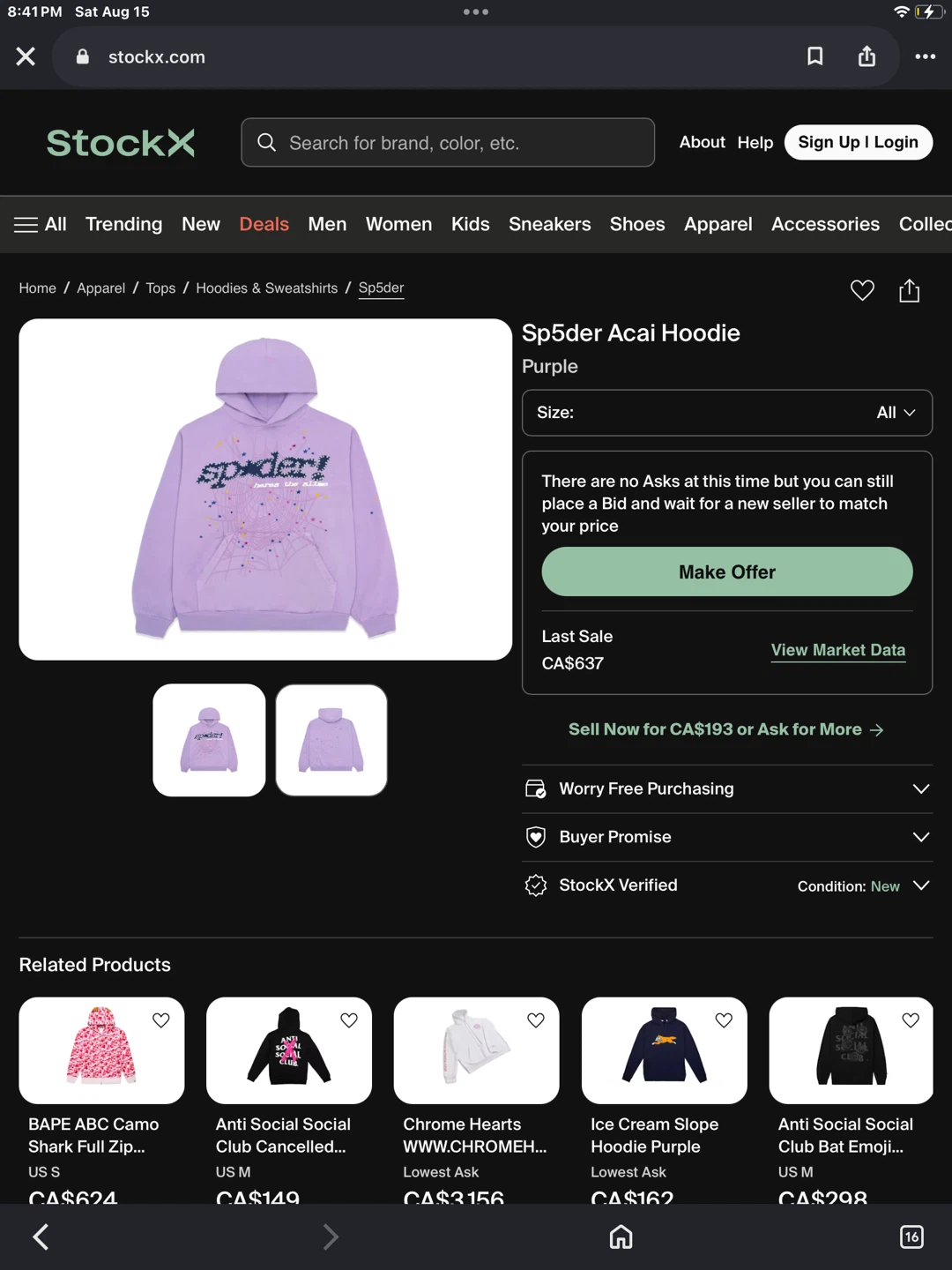 Sp5der Acai Hoodie Purple - photo 3