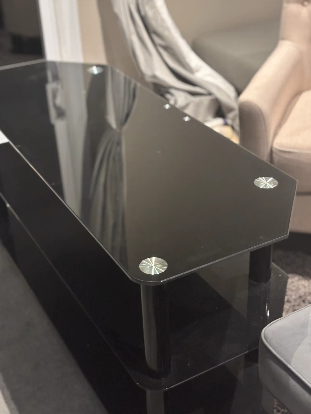 Black 3-Tier Glass TV Stand - photo 3