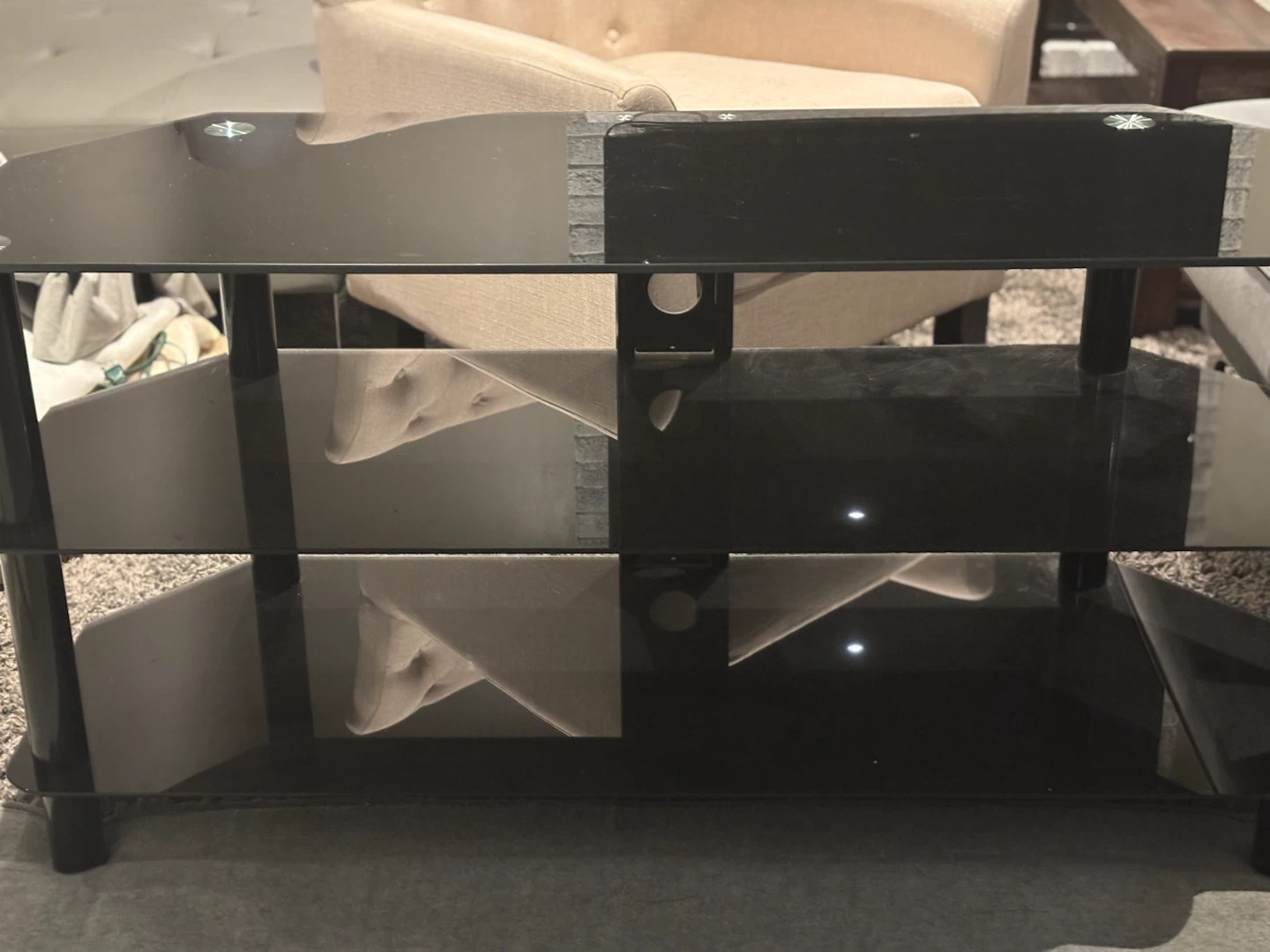 Black 3-Tier Glass TV Stand - photo 4
