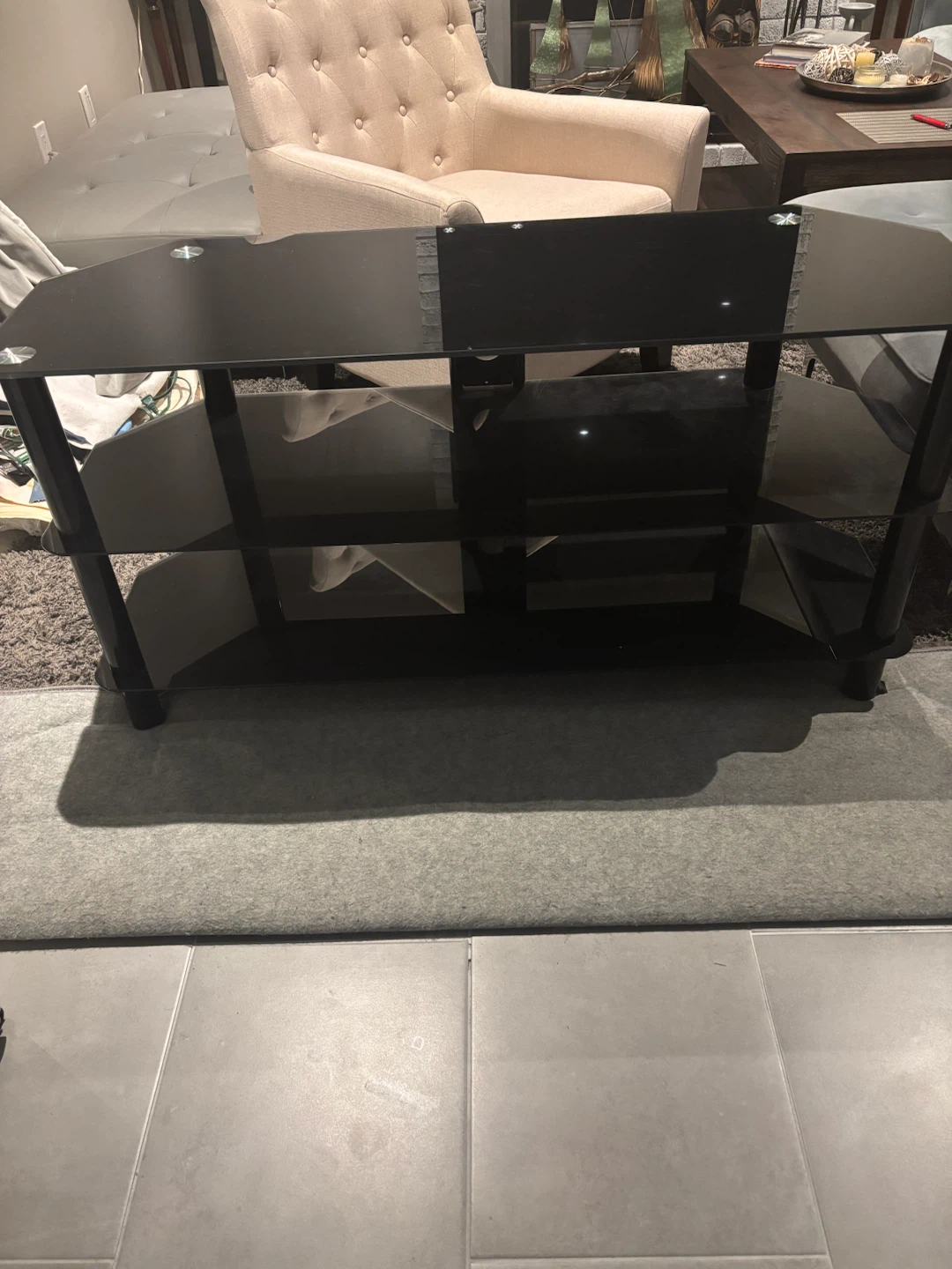 Black 3-Tier Glass TV Stand