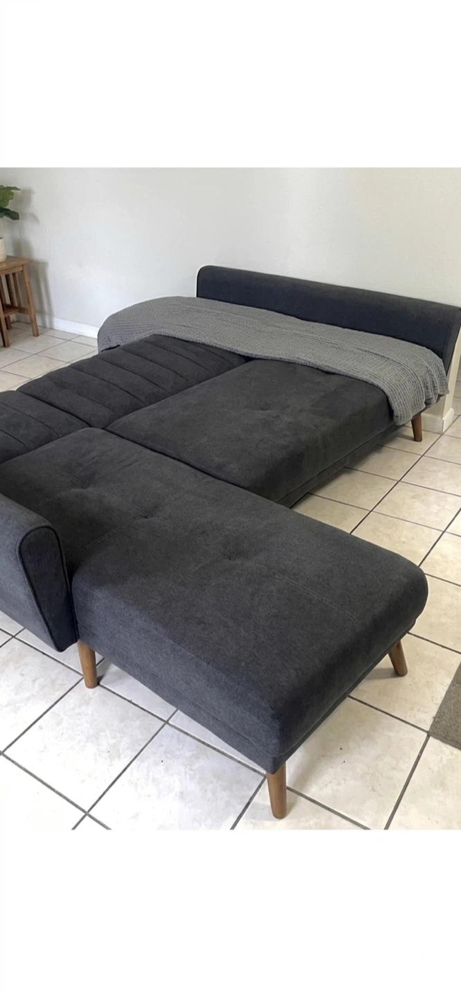 Modern Dark Gray L-Shape Sectional Sofa Bed / Convertible Couch