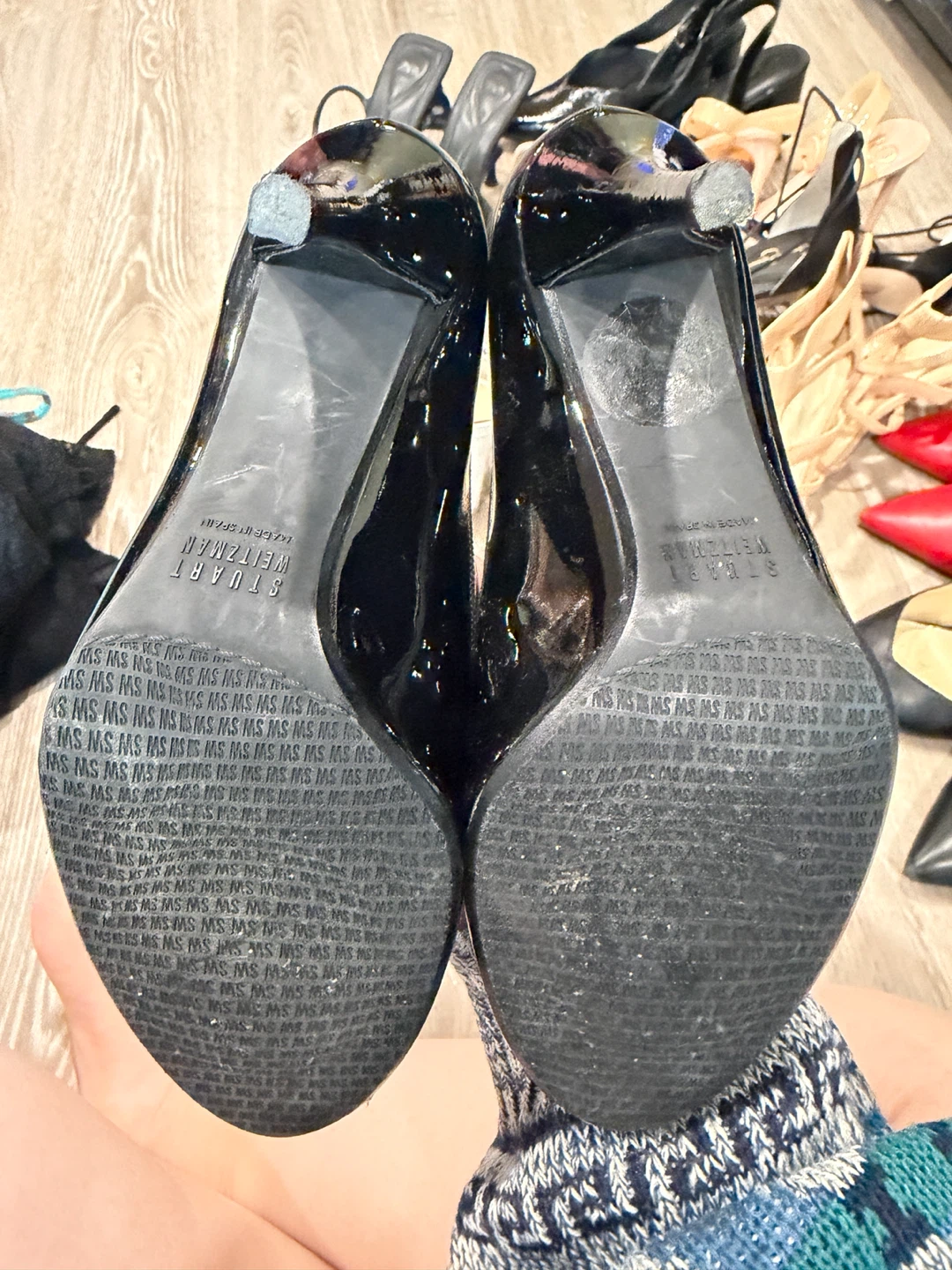 Stuart Weitzman Black Patent Peep-Toe Heels - photo 2