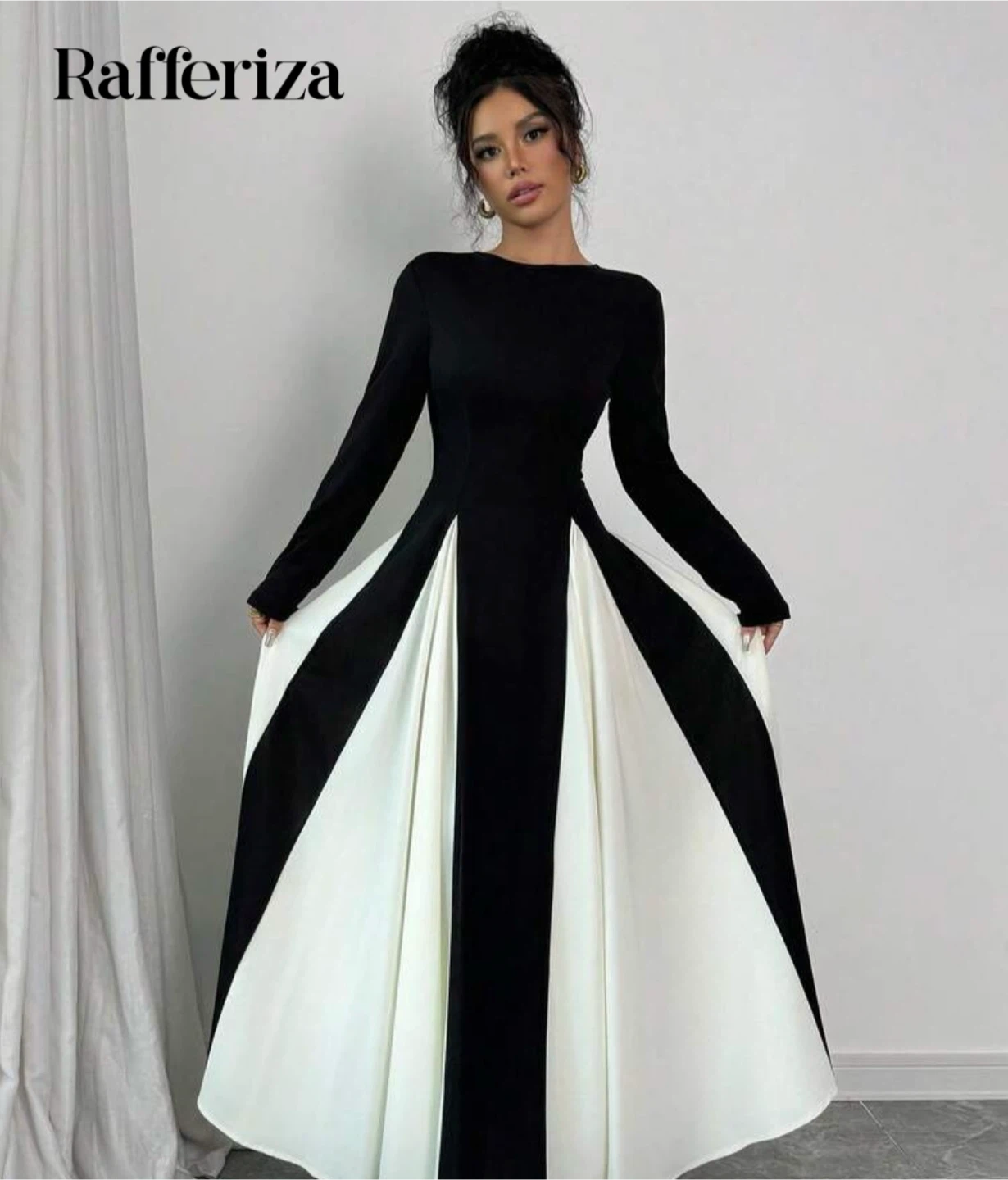 Rafferiza Black and White Long Sleeve Maxi Dress