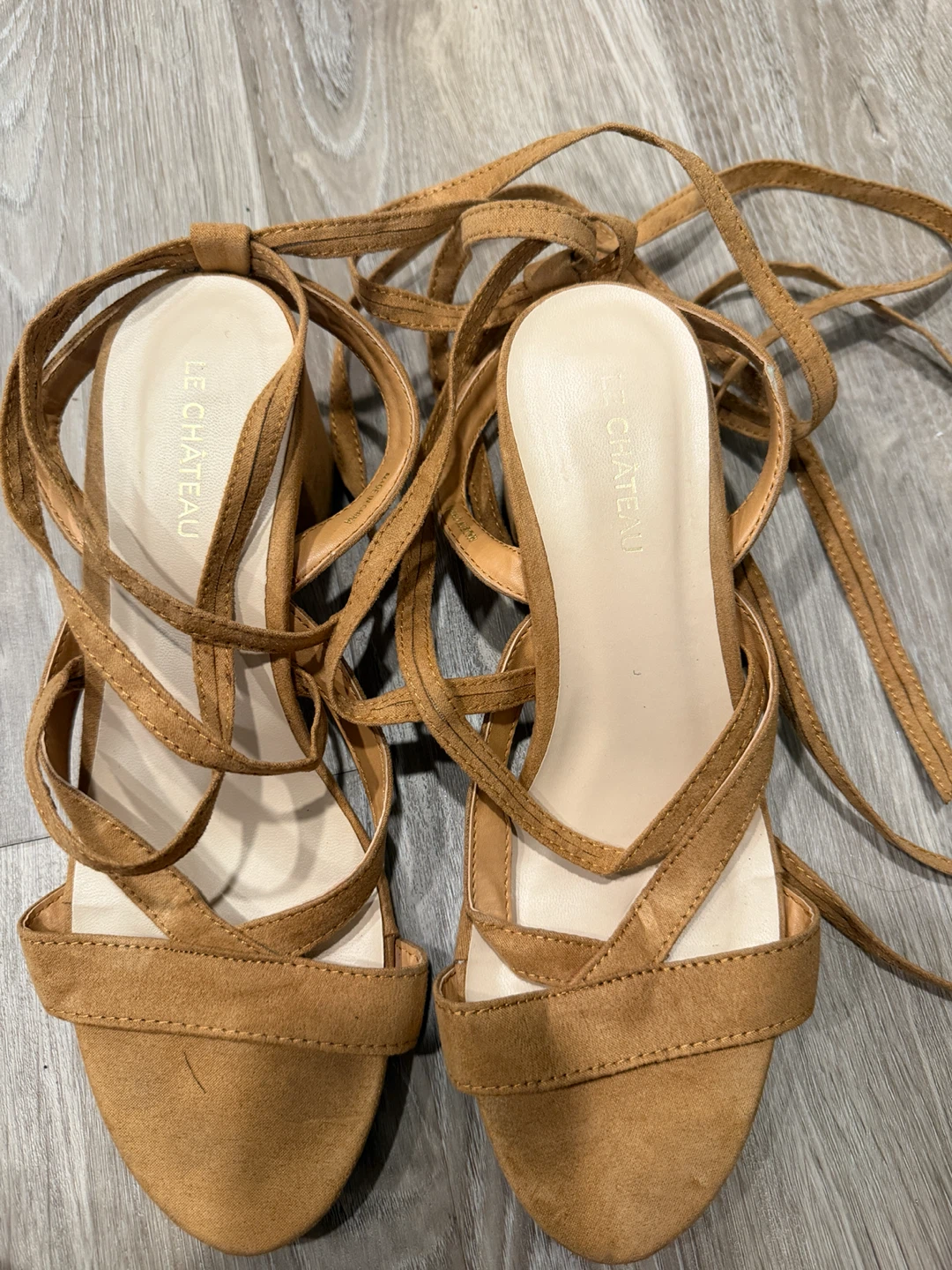LE CHÂTEAU Brown Suede Lace-Up Heels