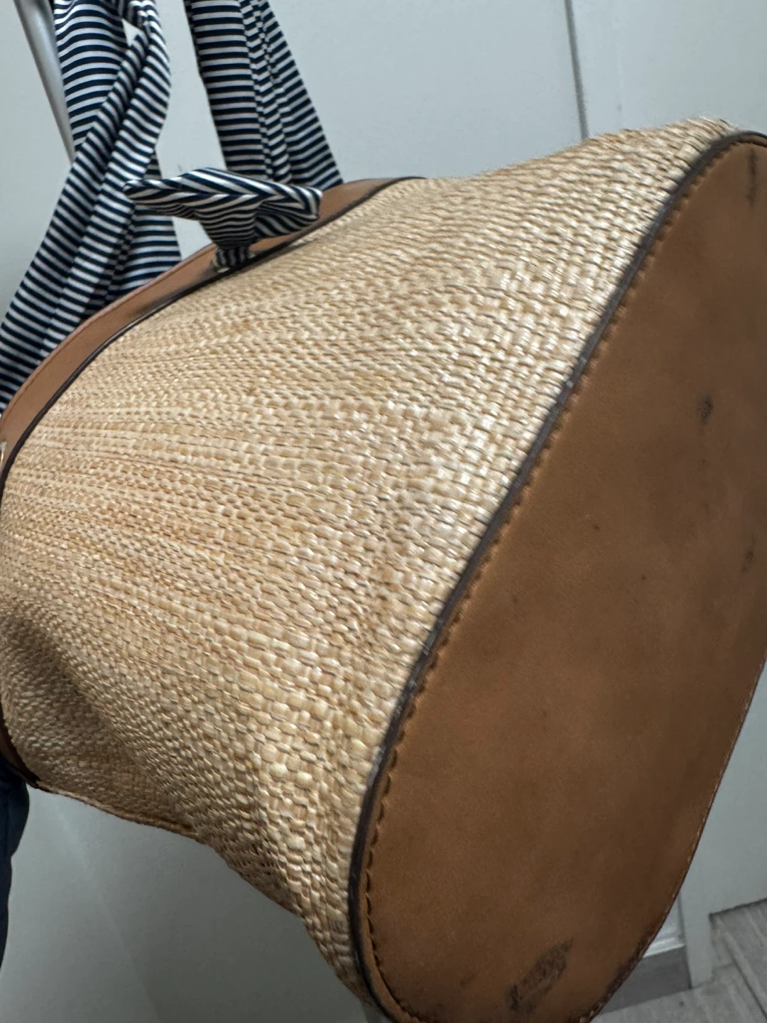 Straw Beach Tote Bag with Striped Handles - photo 2