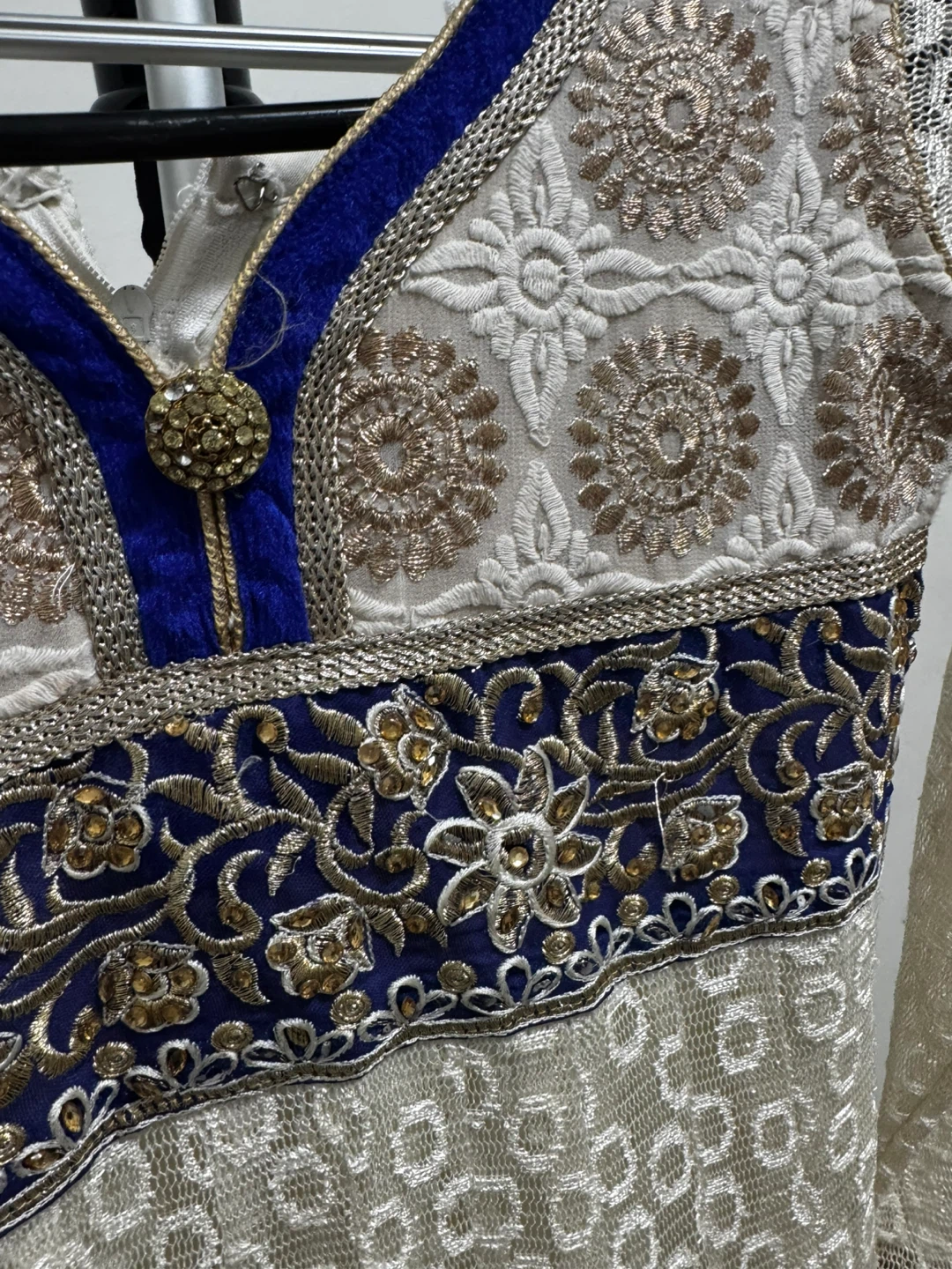 White and Blue Embroidered Kurti