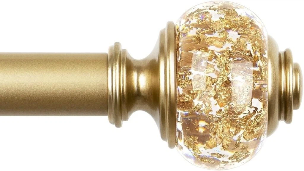 Gold Curtain Rod with Gold Leaf Glass Finials - 32-58 Inches - photo 2