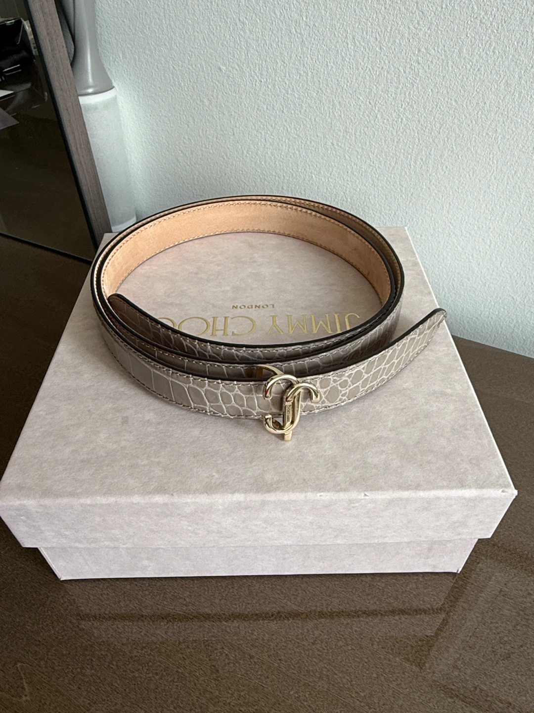 Jimmy Choo authentic Crocodile Embossed Leather Belt