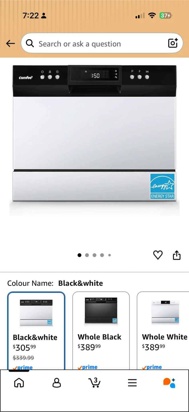 Comfee Countertop Dishwasher - Black & White