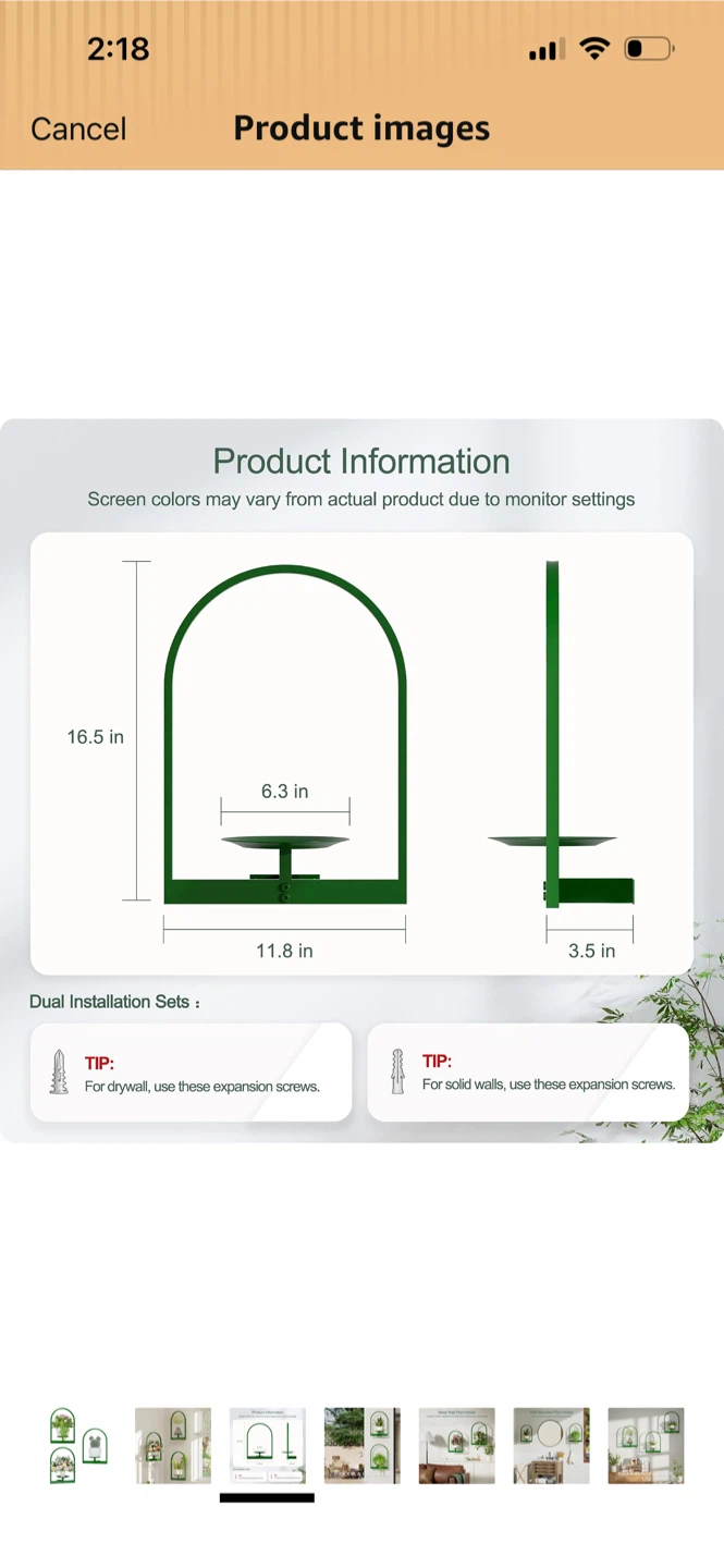 Metal Wall Plant Holder - Green - photo 3