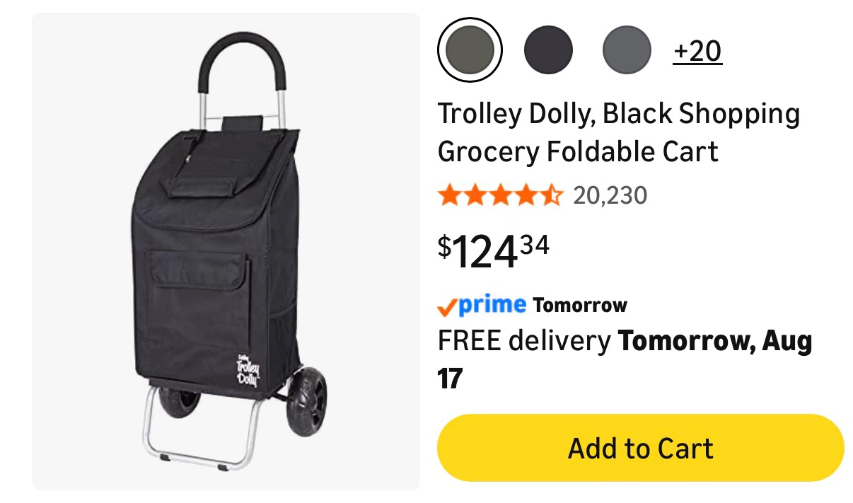 Trolley Dolly Black Shopping Grocery Foldable Cart