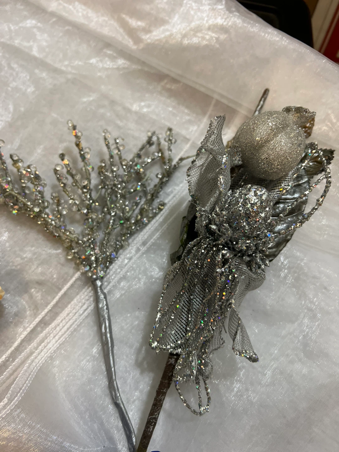 Sparkly Silver Christmas Picks (Set of 2)