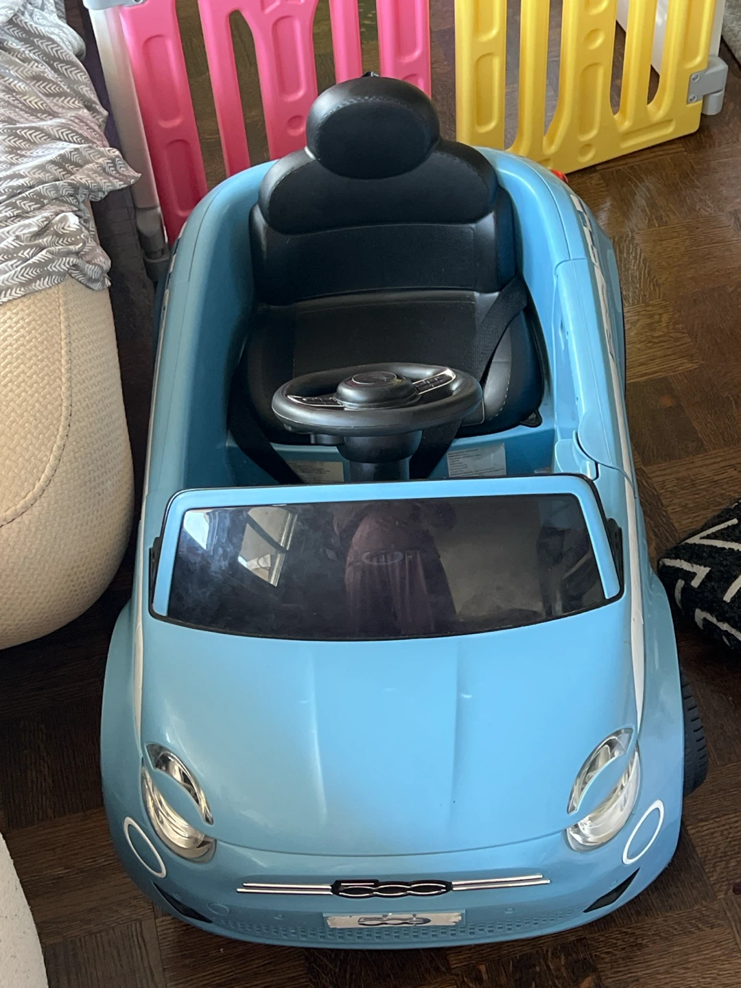 Blue Fiat 500 Ride-On Car for Kids