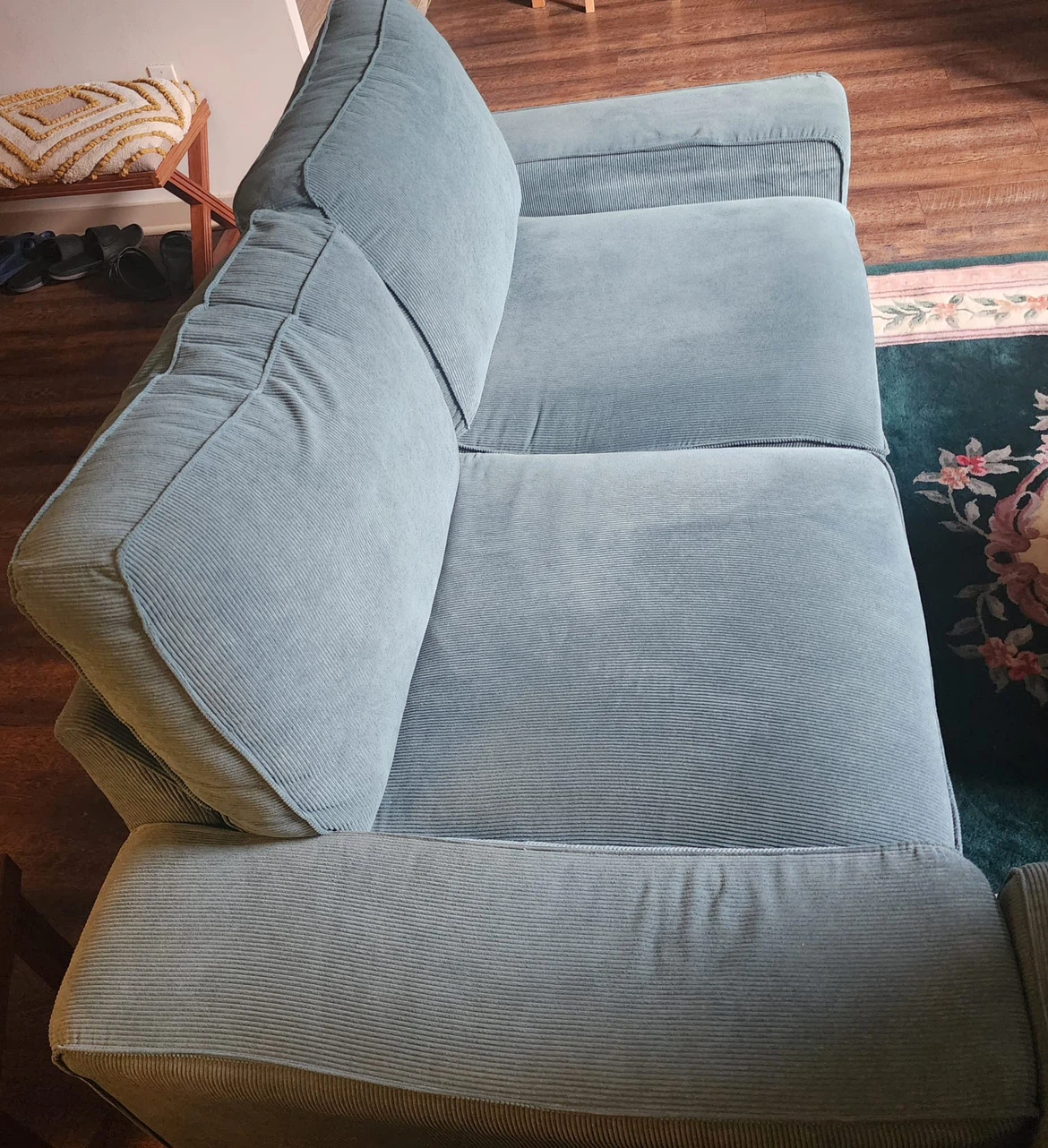 Light Blue Corduroy Sofa - photo 3