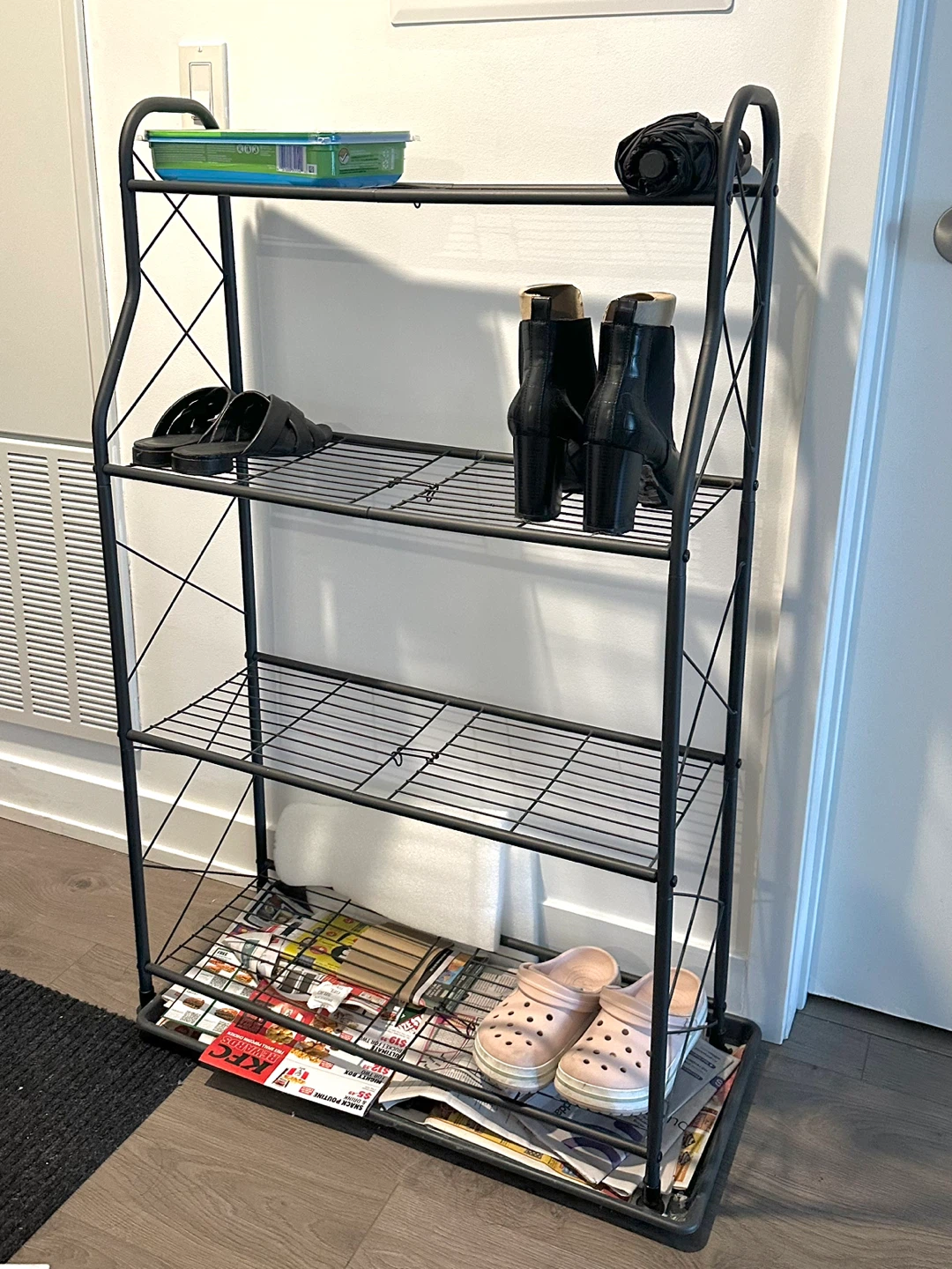 Black Metal 4-Tier Shoe Rack