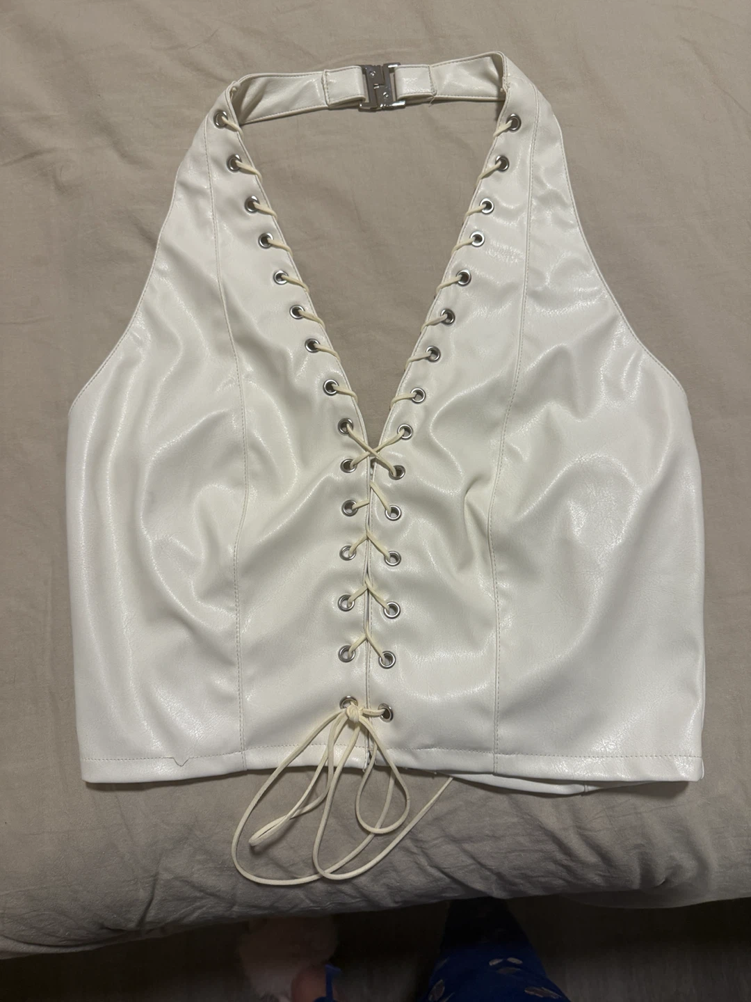 Fashion Nova White Lace-Up Halter Top