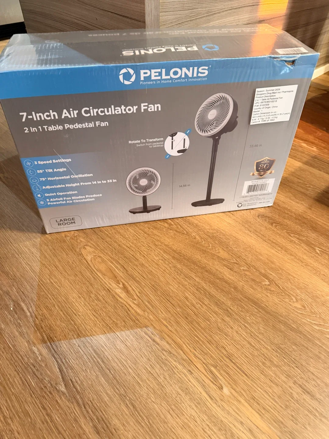 Pelonis 7-Inch Air Circulator Fan - 2-in-1 Table Pedestal Fan