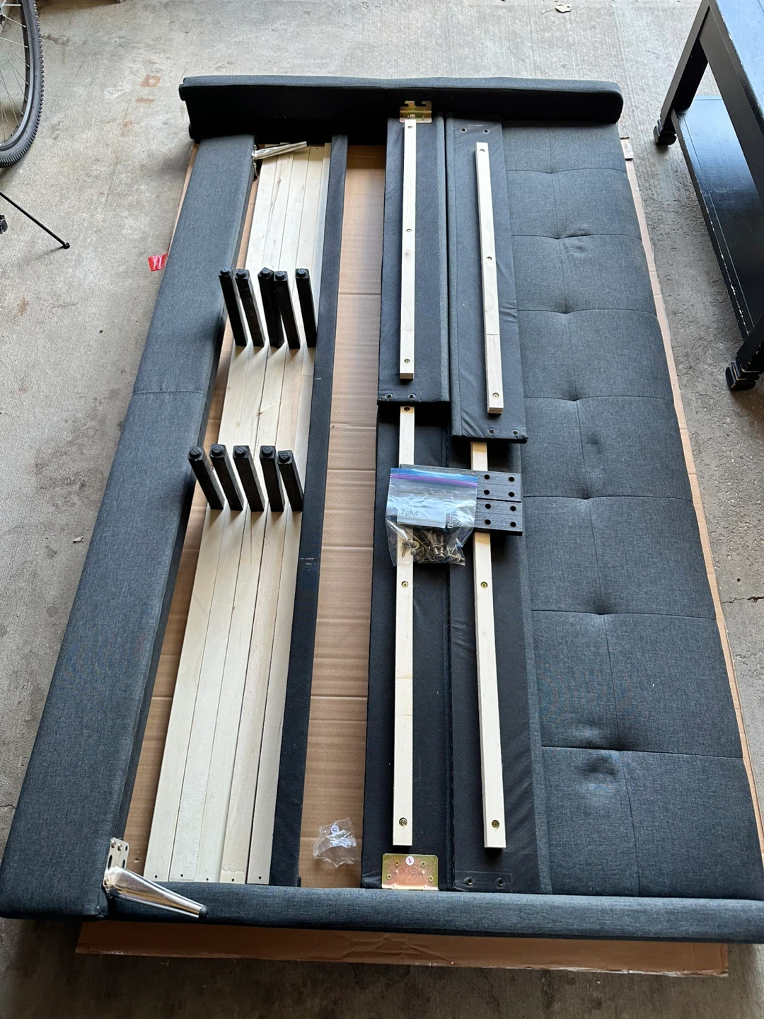 Dark Grey Upholstered Bed Frame with Slat Support - photo 3