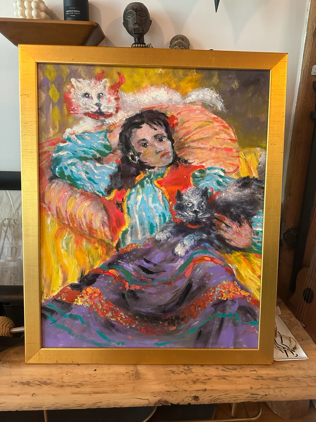 ORIGINAL 2003 KELVIN MCAVOY OIL PAINTING CANVAS WOMAN W CATS ART - photo 3