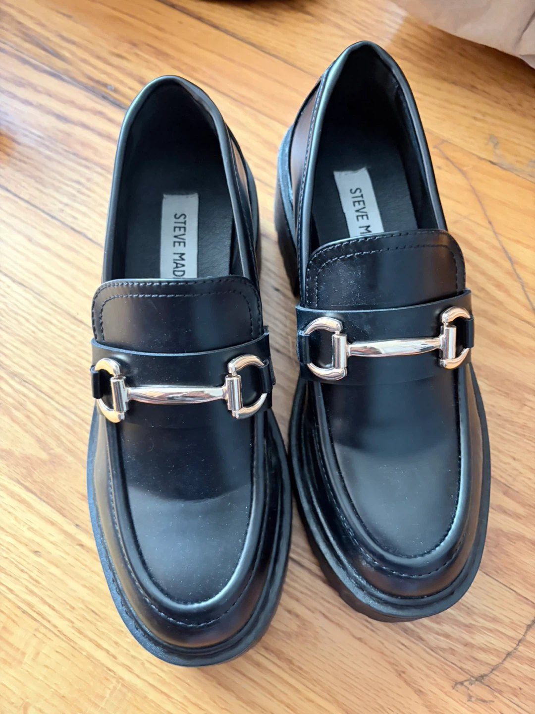Steve Madden Black Loafers with Horsebit Detail