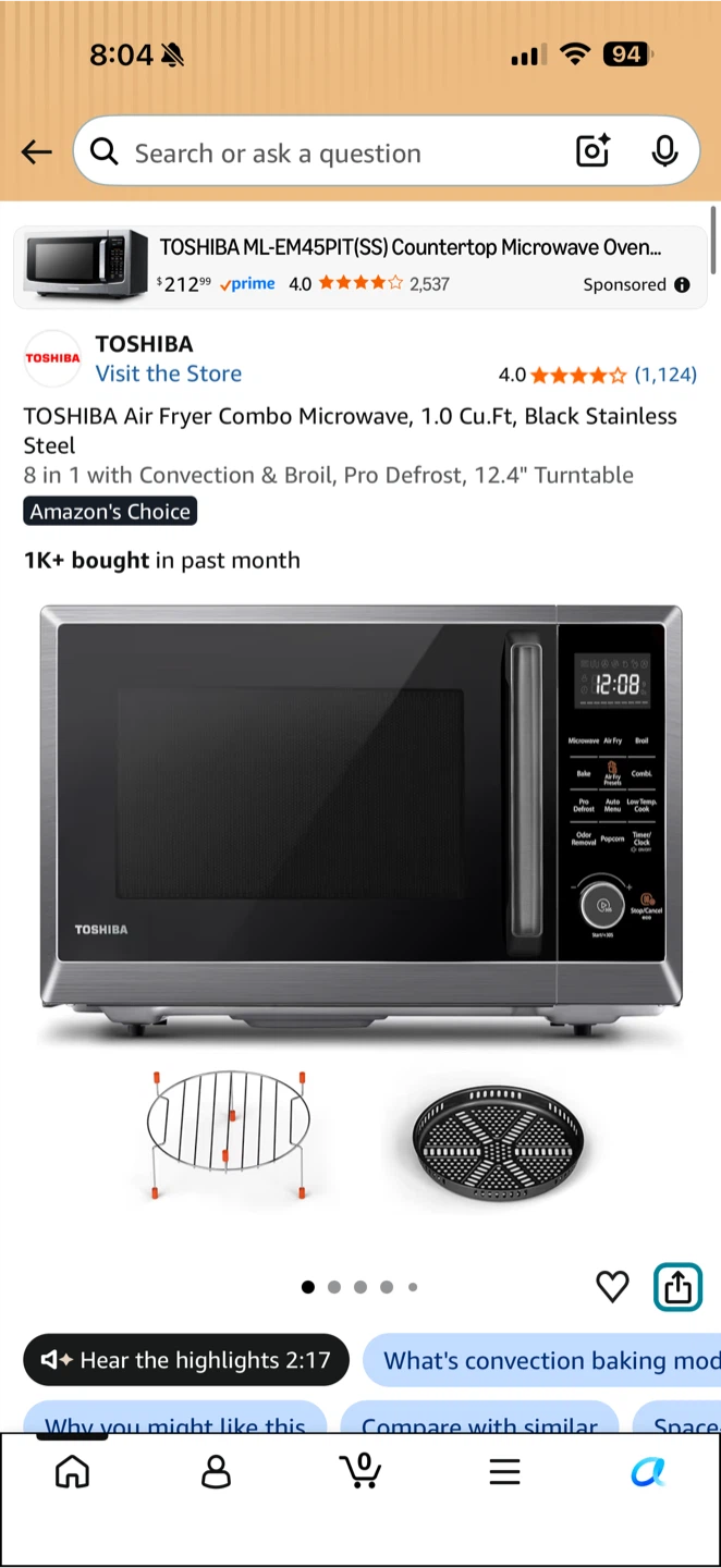 TOSHIBA Air Fryer Microwave Combo 1.0 Cu.Ft - photo 2