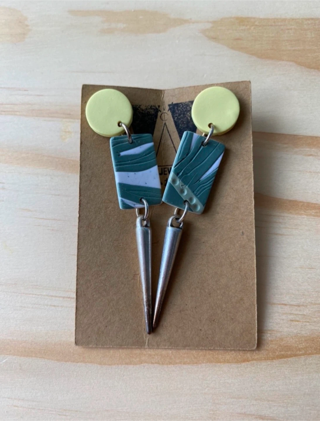 Handmade Polymer Yellow Green Clay Dangle Earrings