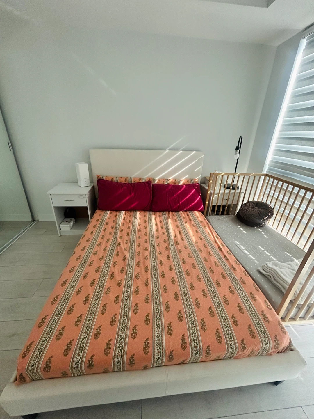 White Faux Leather Double Bed with side tables