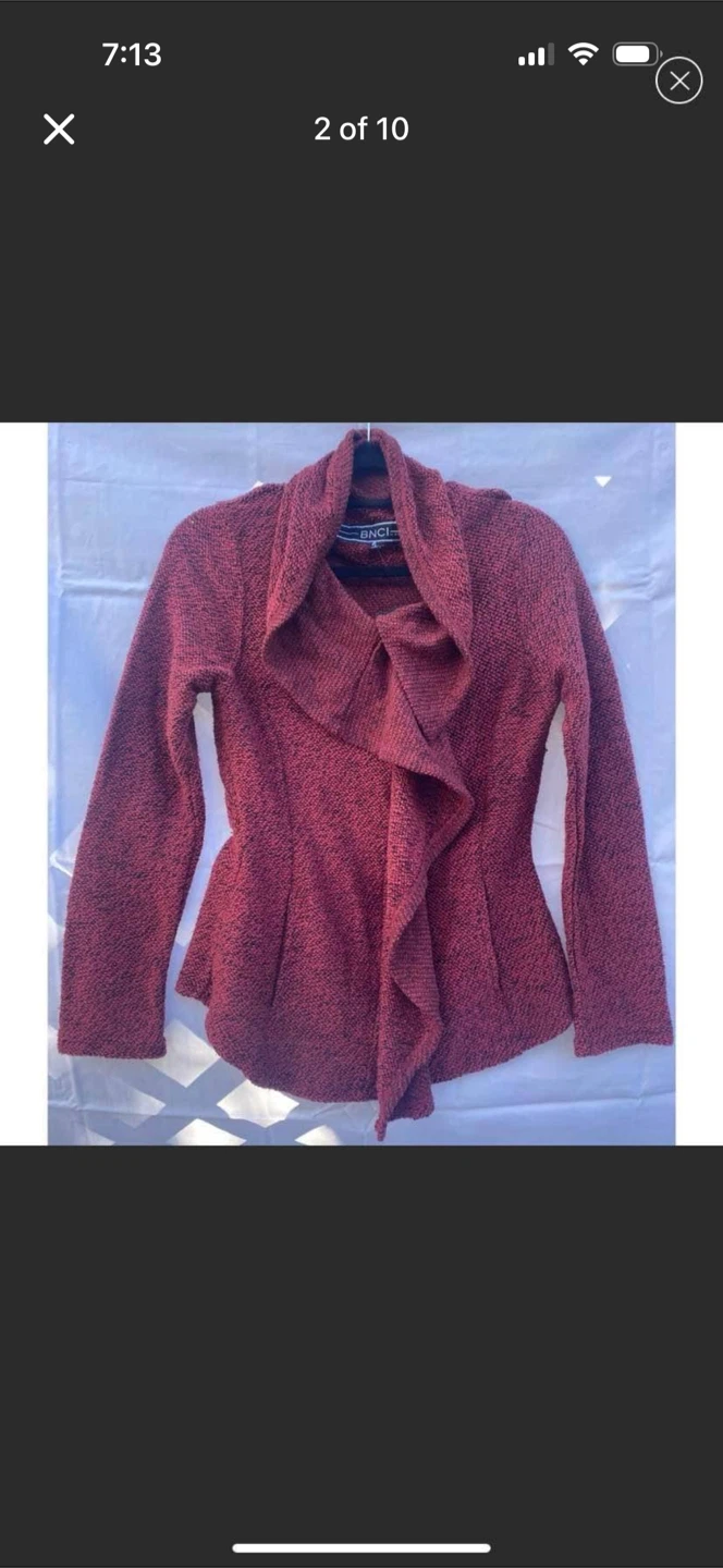 BNCI by Blanc Noir Red Tweed Knit Ruffle Zip Jacket New