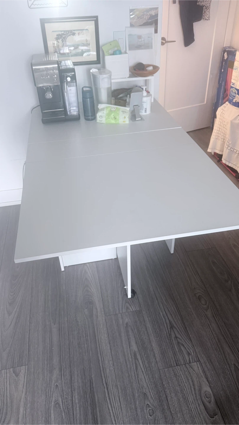 White Folding Drop Leaf Dining Table with Wheels - photo 2