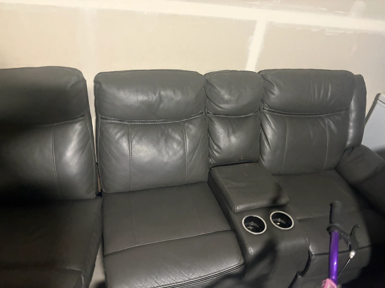 Grey Leather Sectional Recliner Sofa