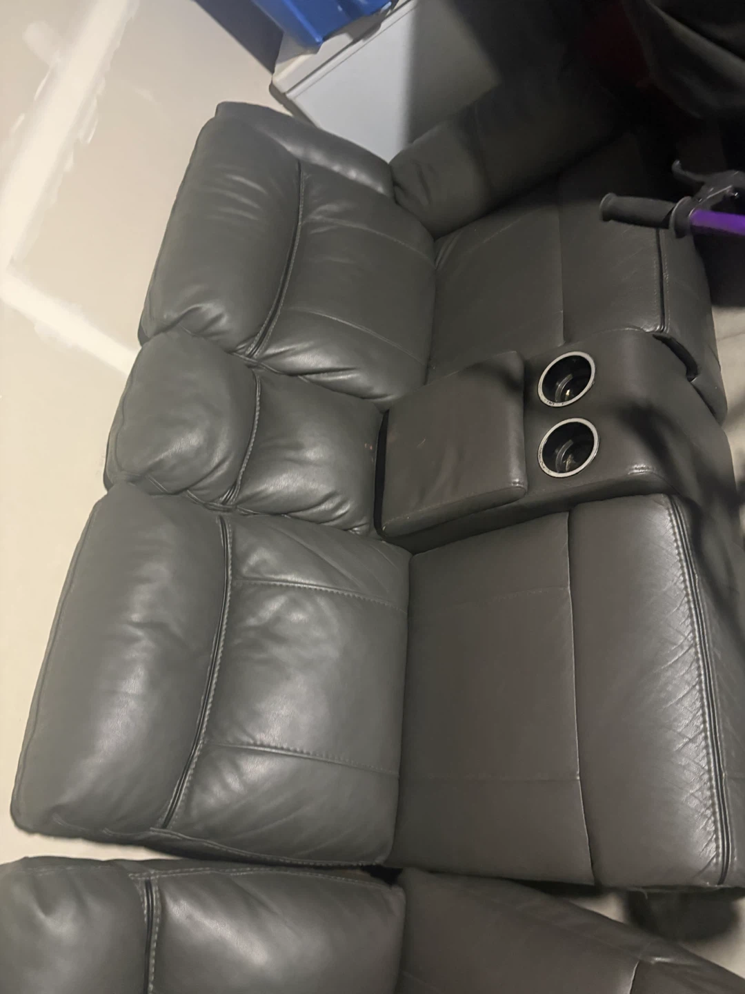 Grey Leather Sectional Recliner Sofa - photo 2