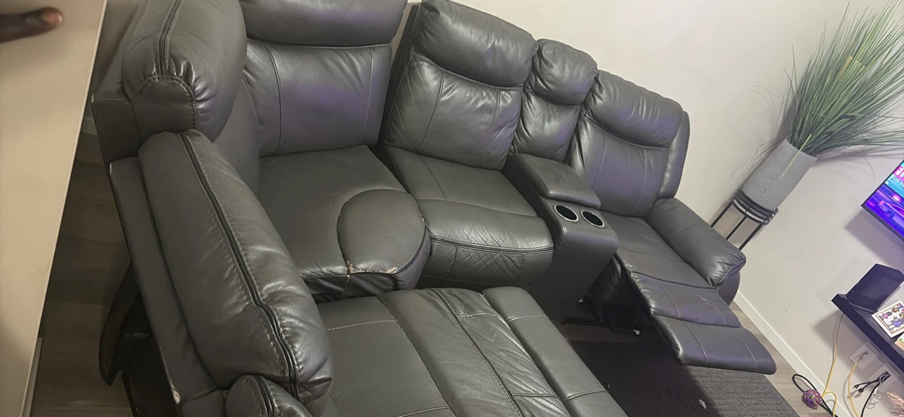 Grey Leather Sectional Recliner Sofa - photo 3