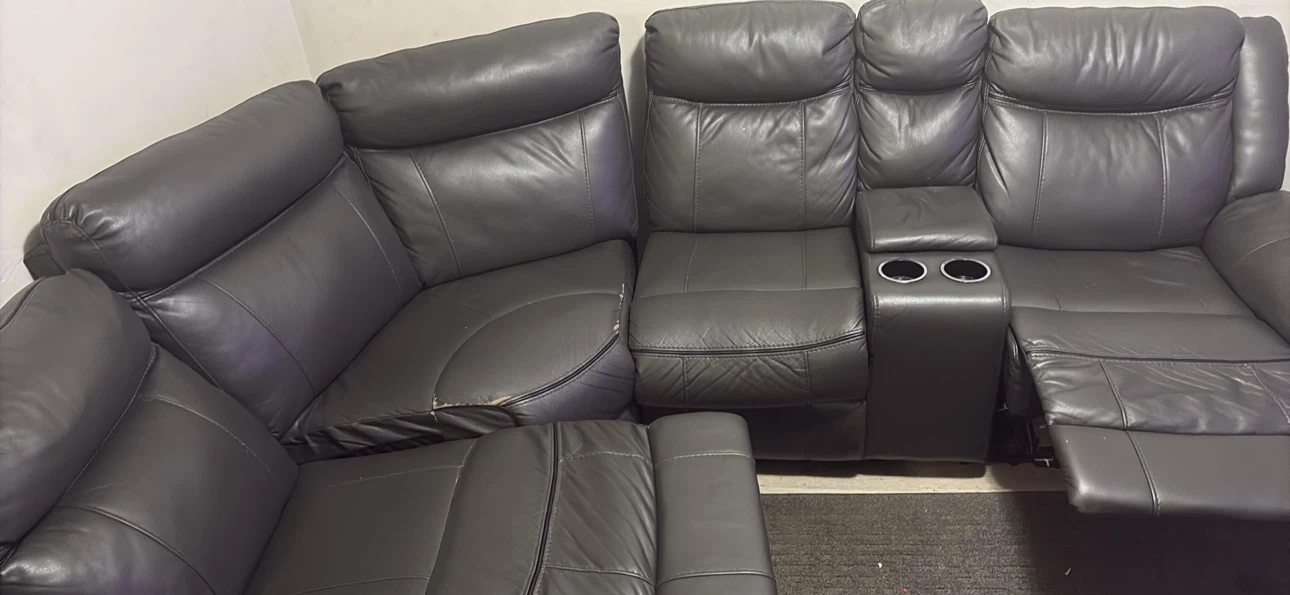 Grey Leather Sectional Recliner Sofa - photo 5