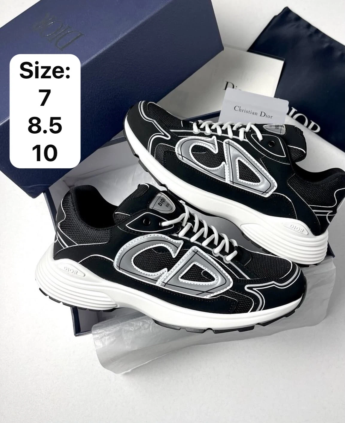 Christian Dior B23 Sneakers Black CD Logo Men's Size 8.5