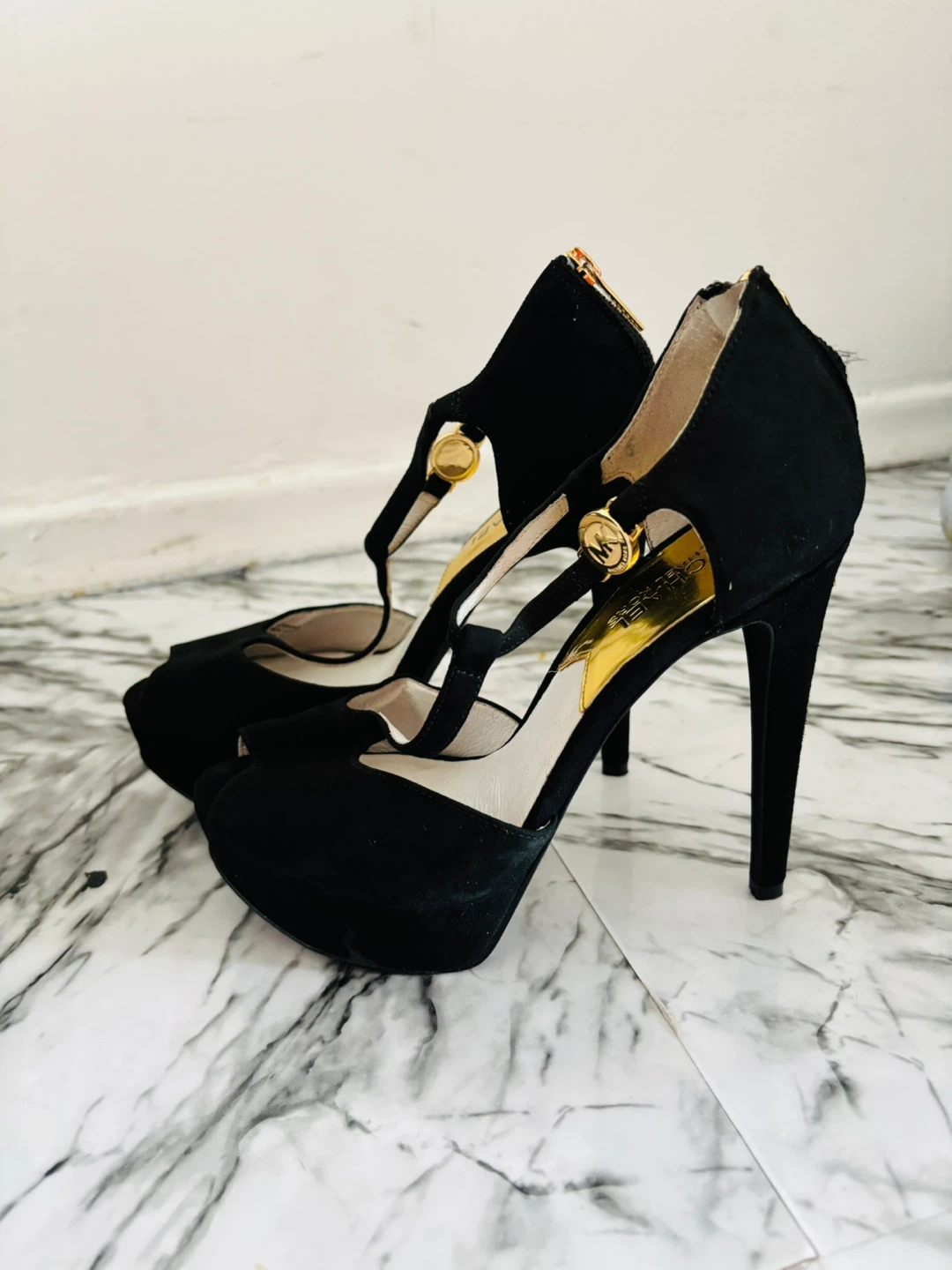 Michael Kors Black Suede Peep Toe Heels