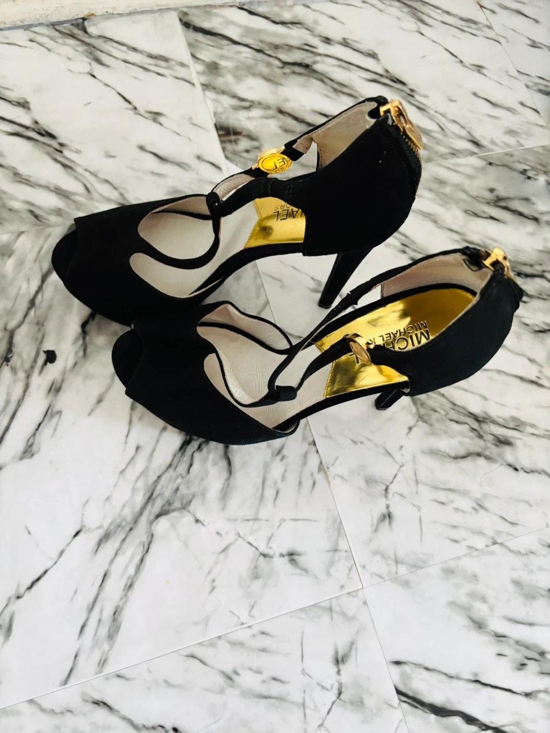 Michael Kors Black Suede Peep Toe Heels - photo 2