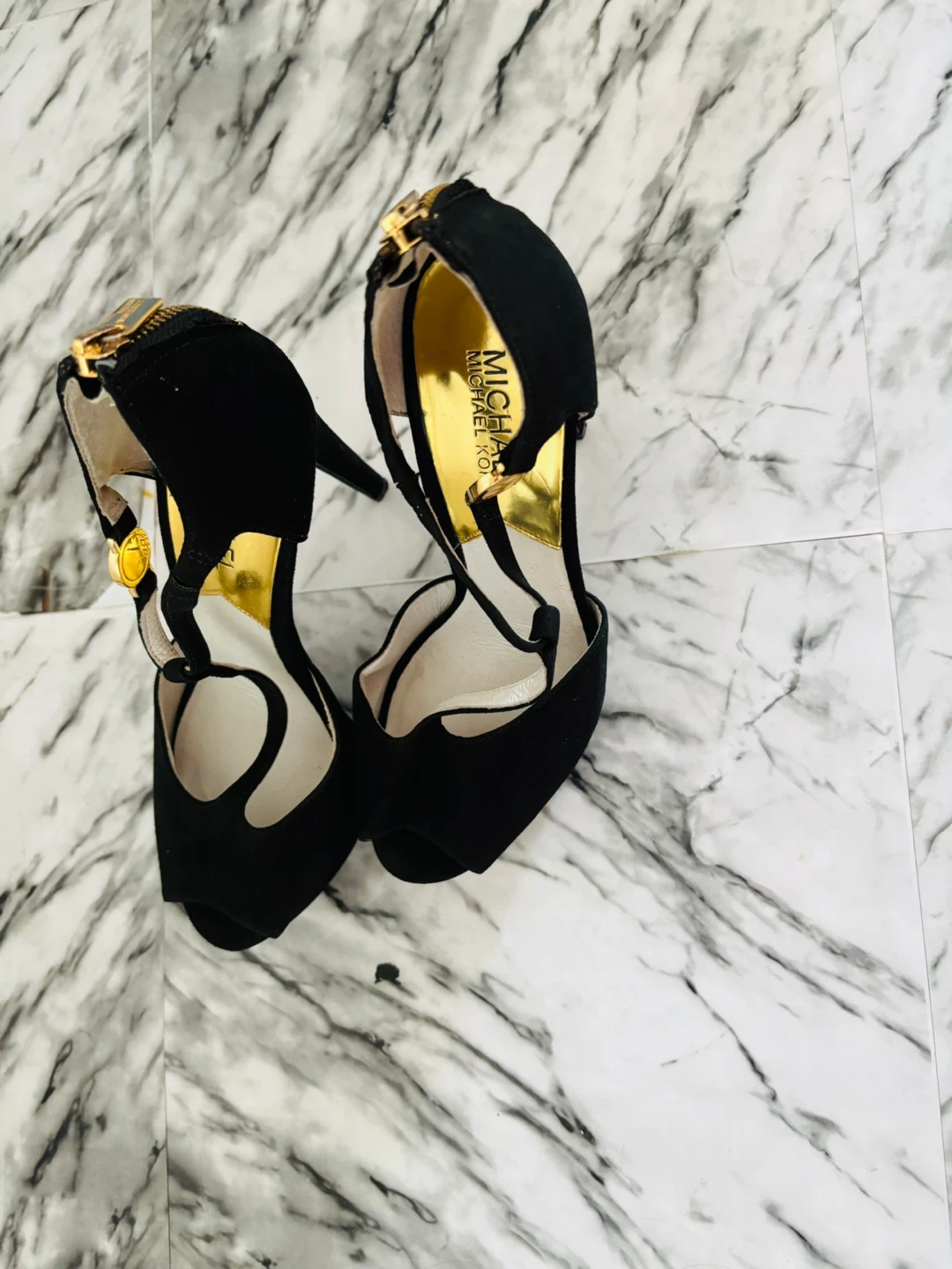 Michael Kors Black Suede Peep Toe Heels - photo 3