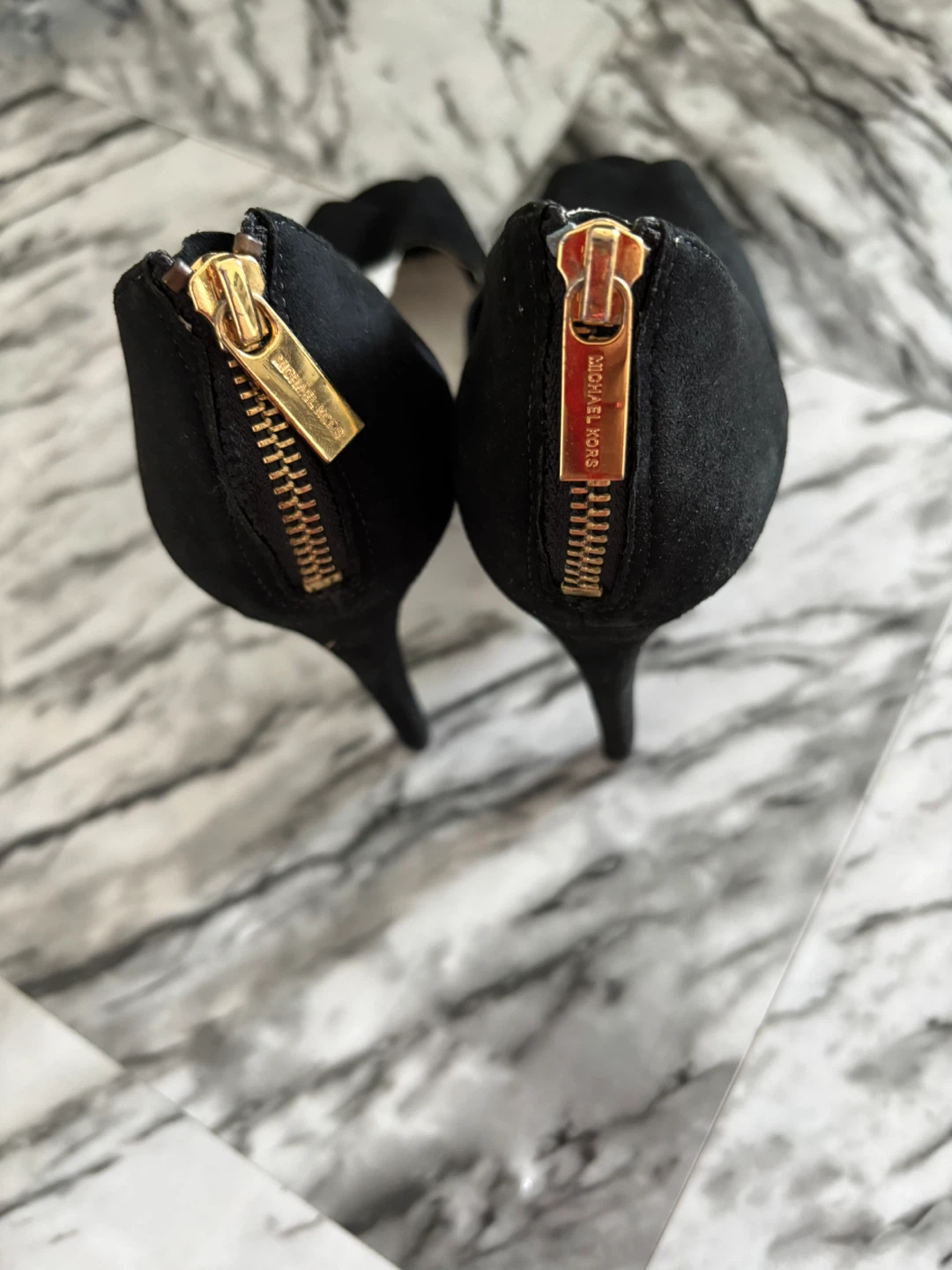 Michael Kors Black Suede Peep Toe Heels - photo 4