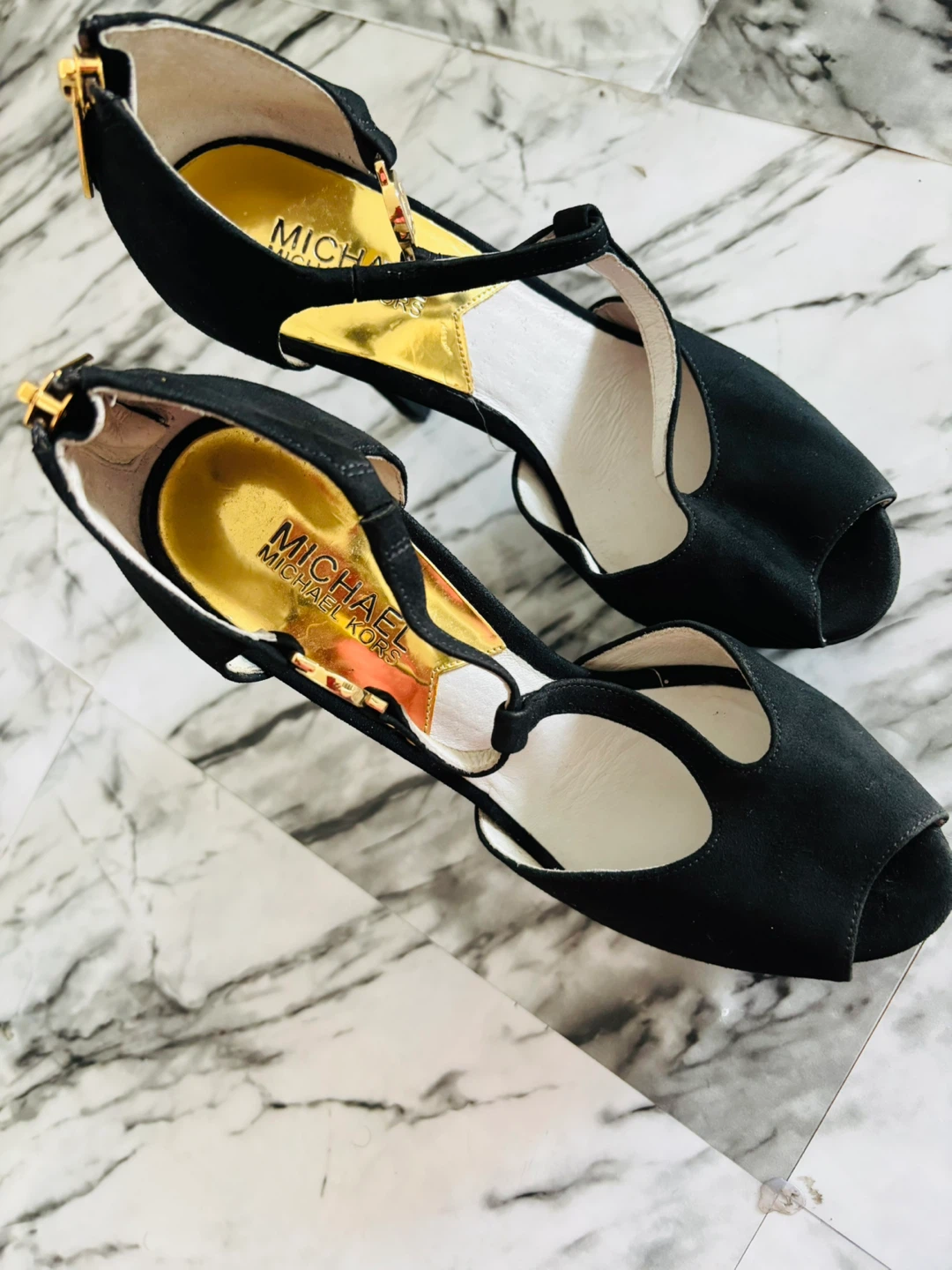 Michael Kors Black Suede Peep Toe Heels - photo 5