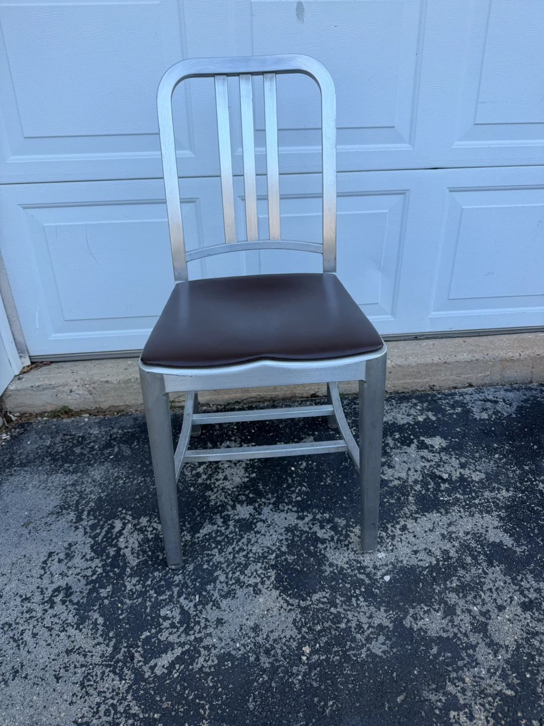 Emeco Aluminum Chair with Brown Seat